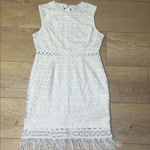 Kenna White Crochet Lace Sleeveless Bodycon Dress, Size Large